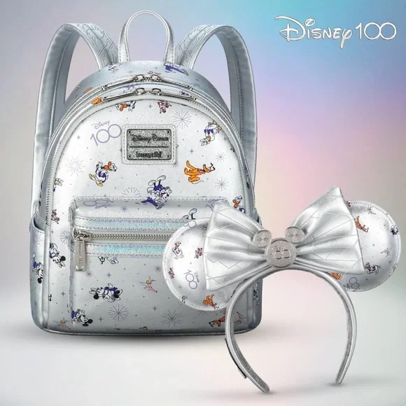 Loungefly Disney 100th Anniversary Mickey Mini Backpack Metallic Silver New New Loungefly Disney 100 Anniversary Mickey Mouse Platinum  main image 3